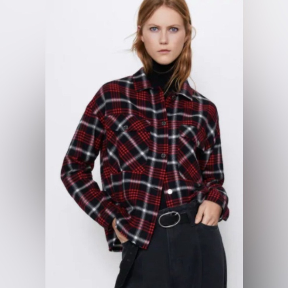 Zara Plaid Flannel Overshirt Jacket - Picture 2 of 9